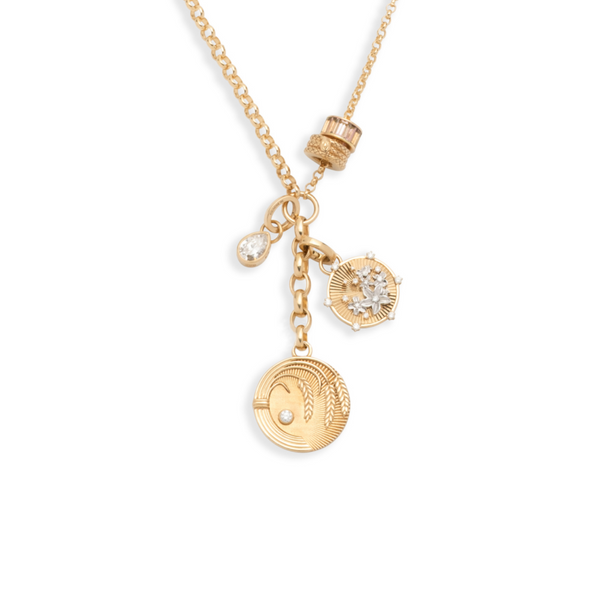 Infinite Gratitude and Resilience Medium Mixed Belcher Extension Story : in Yellow Gold with Diamonds and Champagne Citrine