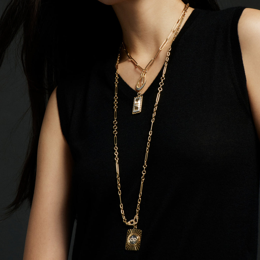 Infinity Sister Hook Small Mixed Clip Necklace : in Mixed Gold with Diamonds view 2