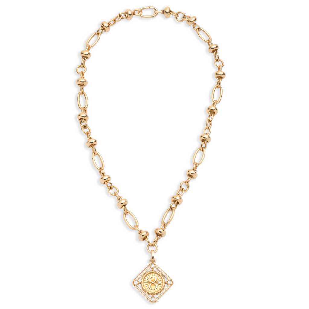 18K Yellow Gold Framed Karma Orbit Chain Extension Necklace : in Yellow Gold with Diamonds – FoundRae view 3