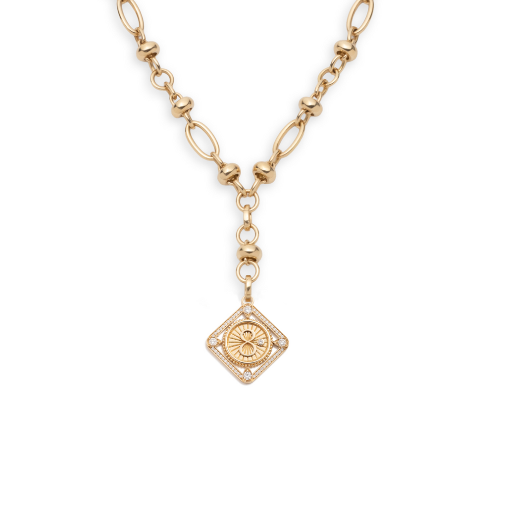 18K Yellow Gold Framed Karma Orbit Chain Extension Necklace : in Yellow Gold with Diamonds – FoundRae view 5