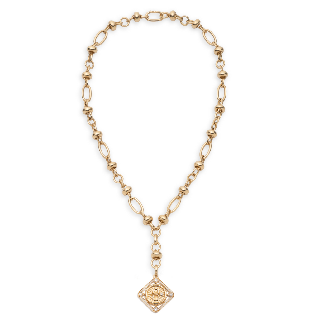 18K Yellow Gold Framed Karma Orbit Chain Extension Necklace : in Yellow Gold with Diamonds – FoundRae view 6