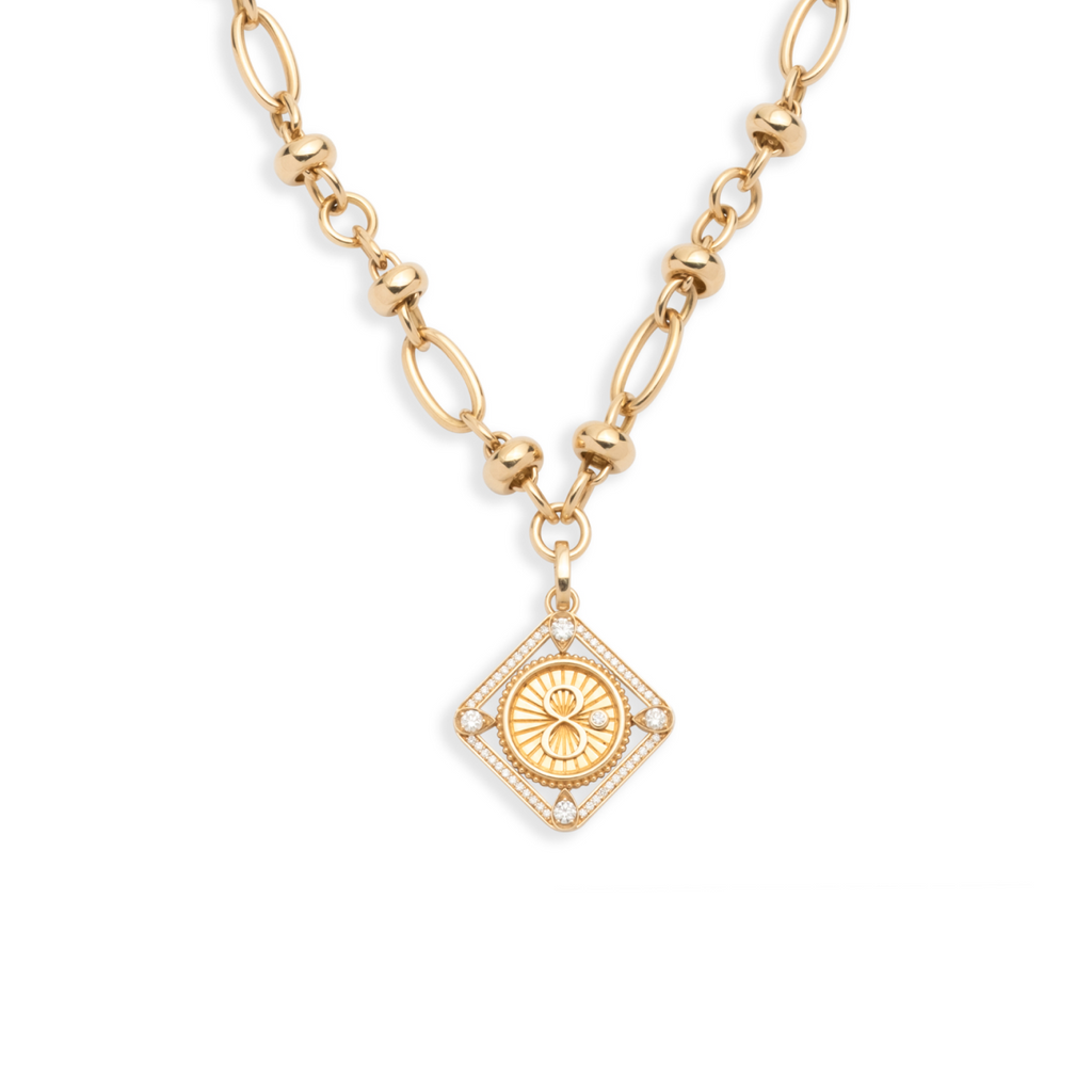 Framed Karma Orbit Chain Extension Necklace : in Yellow Gold with Diamonds view 1