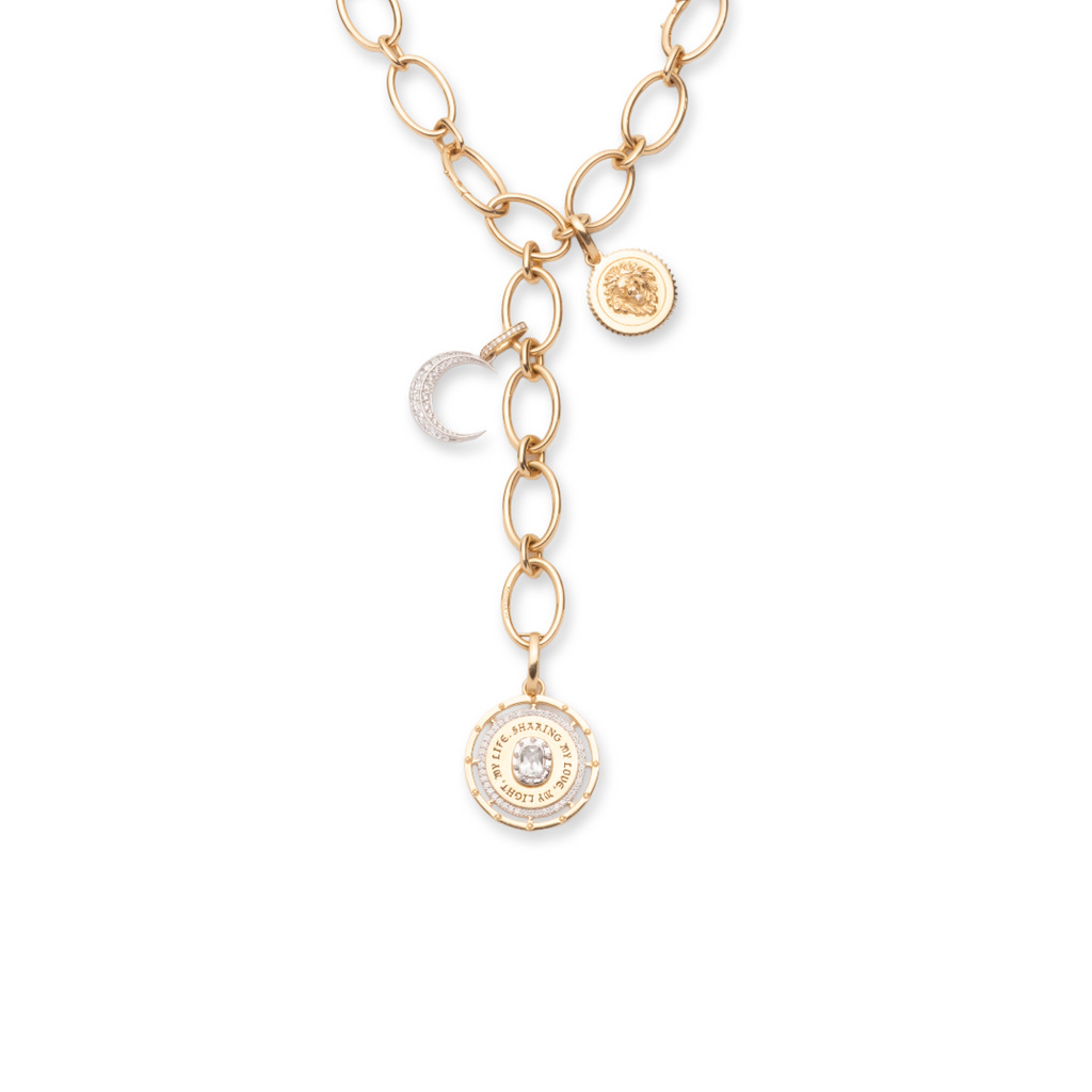 Lovestruck Commitment and Crescent Oval Link Chain Story : in Mixed Gold with Diamonds view 1