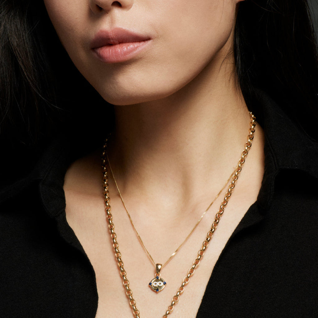 Infinity Braided Wheat Fine Diamond Cut Curb Necklace : in Yellow Gold with Diamonds and Blue Sapphires view 2