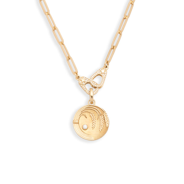 Infinite Gratitude Braided Wheat Sister Hook Classic Fob Clip Necklace : in Yellow Gold with Diamond