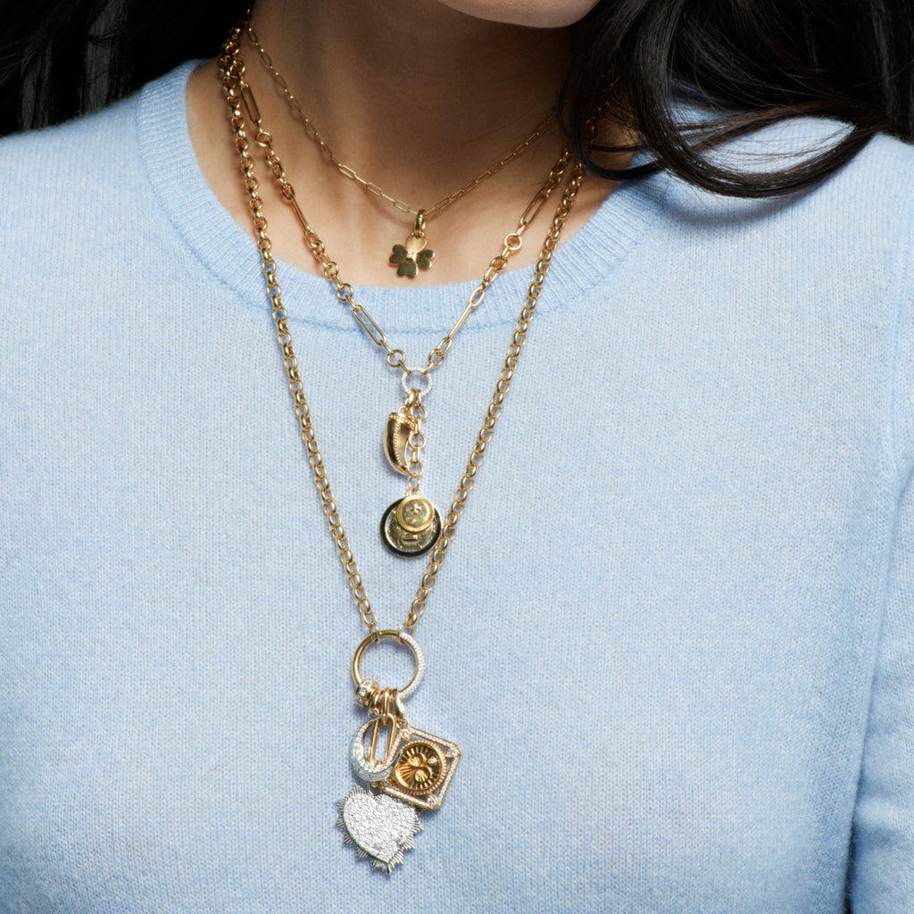 Heart Love Token and Karma Heavy Belcher Open Chain Story : in Mixed Gold with Diamonds view 2