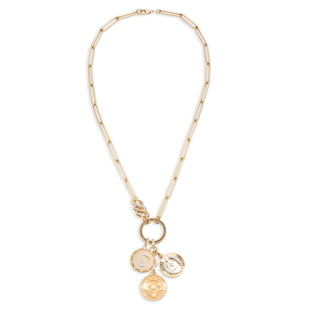 18K Yellow Gold Solar & Lunar and Pause Classic Fob Clip Open Chain Story : in Yellow Gold with Diamonds – FoundRae view 3