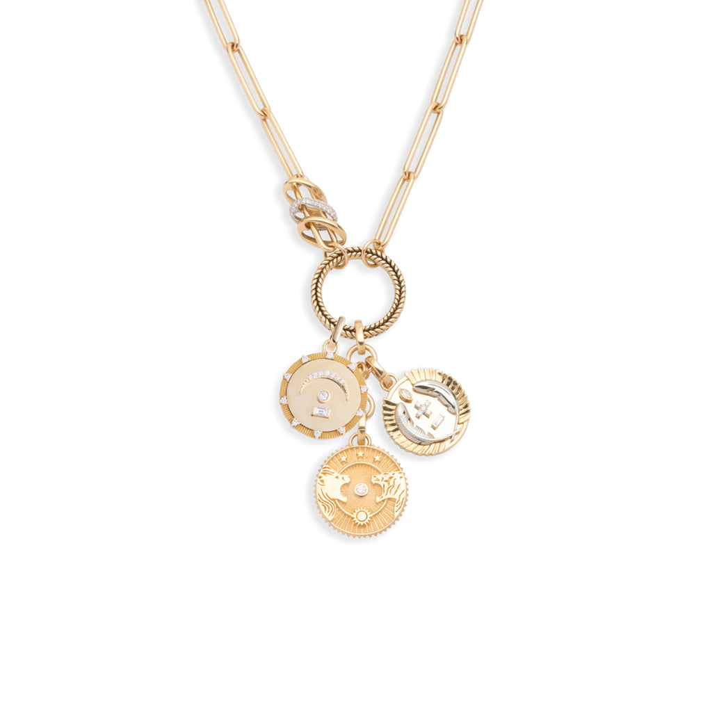 Solar & Lunar and Pause Classic Fob Clip Open Chain Story : in Yellow Gold with Diamonds view 1