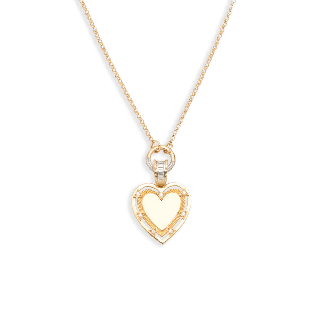 Engravable Heart Small Belcher Open Chain Necklace : in Yellow Gold with Diamonds view 1