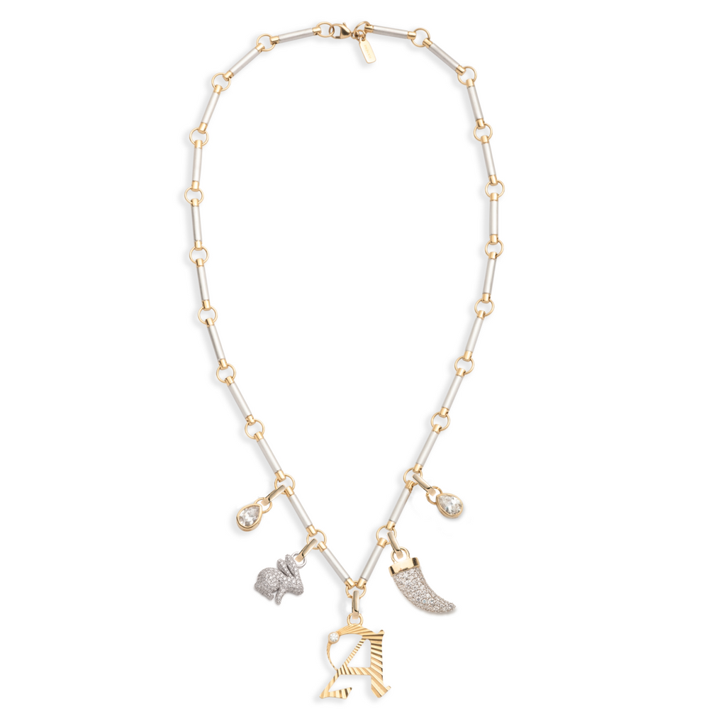 18K Mixed Gold Personalized - Foundation | Initial and Snow Pavé Element Necklace | Diamonds, Mixed Gold – FoundRae view 3