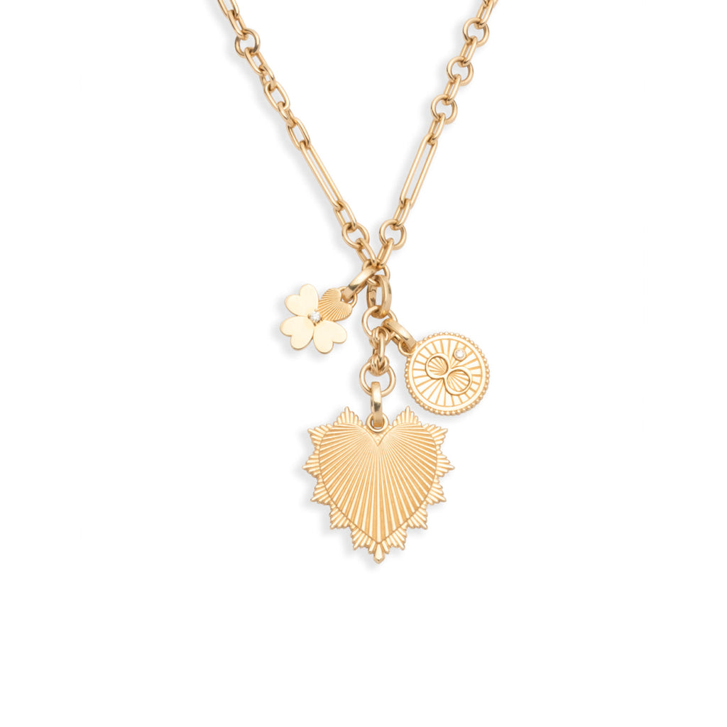 Heart Love Token and Karma Small Mixed Clip Story : in Yellow Gold with Diamonds view 1