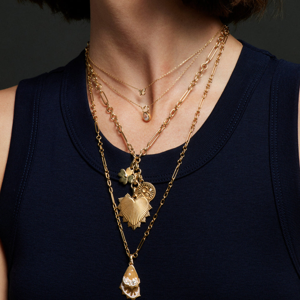 Heart Love Token and Karma Small Mixed Clip Story : in Yellow Gold with Diamonds view 2