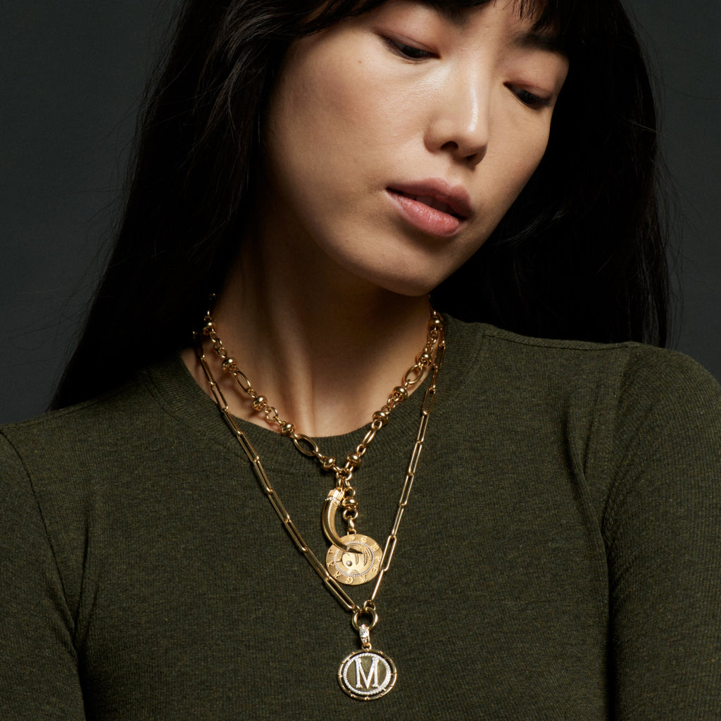 Lovestruck Pierced Custom Extended Clip Open Chain Necklace : in Yellow Gold with Diamonds view 2