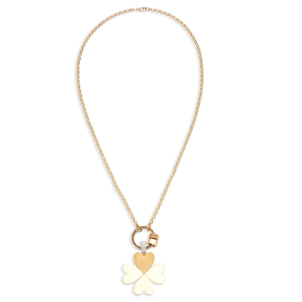 18K Yellow Gold Four Heart Clover and Heart Beats Medium Belcher Open Chain Story : in Yellow Gold with Diamonds – FoundRae view 3