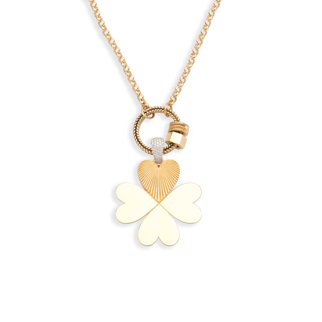 Four Heart Clover and Heart Beats Medium Belcher Open Chain Story : in Yellow Gold with Diamonds view 1