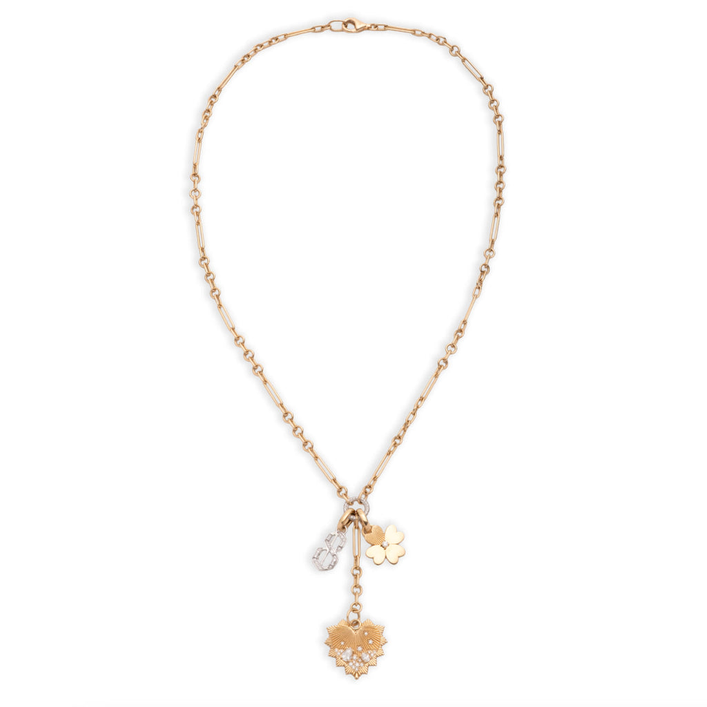 18K Mixed Gold Heart Love Token and Four Heart Clover Fine Mixed Clip Extension Story : in Mixed Gold with Diamonds – FoundRae view 3