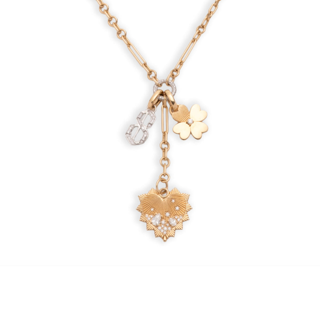 Heart Love Token and Four Heart Clover Fine Mixed Clip Extension Story : in Mixed Gold with Diamonds view 1