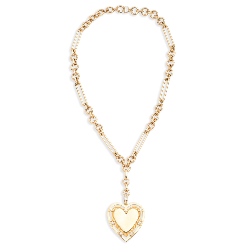 18K Yellow Gold Engravable Heart Midsize Mixed Clip Extension Necklace : in Yellow Gold with Diamonds – FoundRae view 2