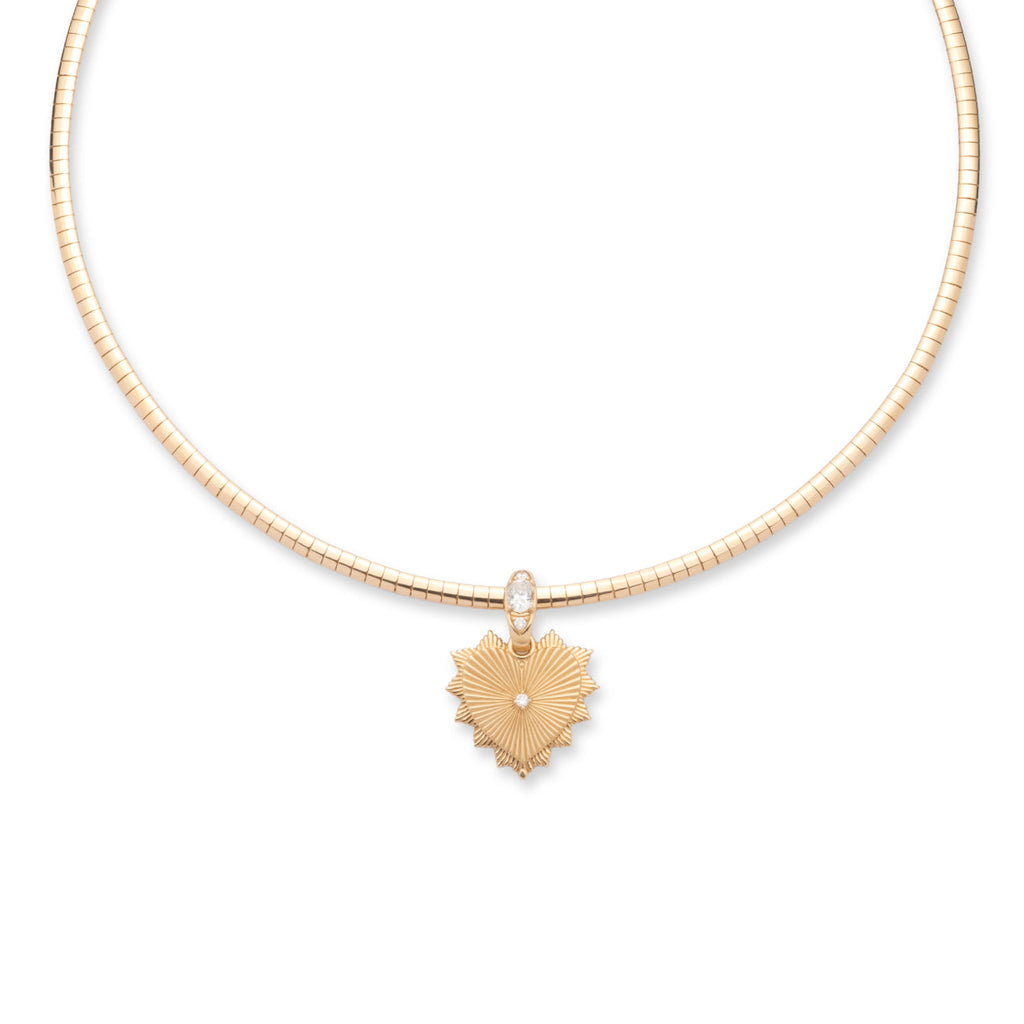 Heart Love Token Small Sleek Collar Necklace : in Yellow Gold with Diamonds view 1