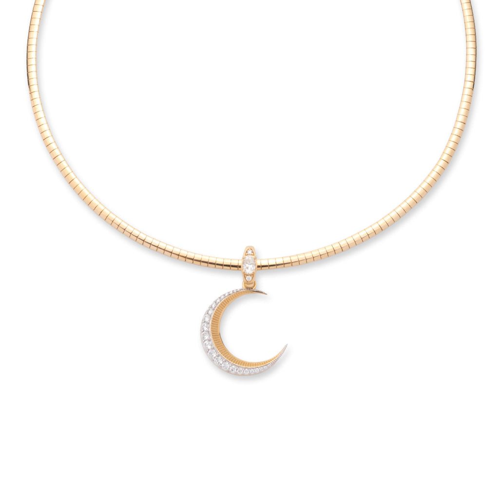 Crescent Small Sleek Collar Necklace : in Yellow Gold with Diamonds view 1