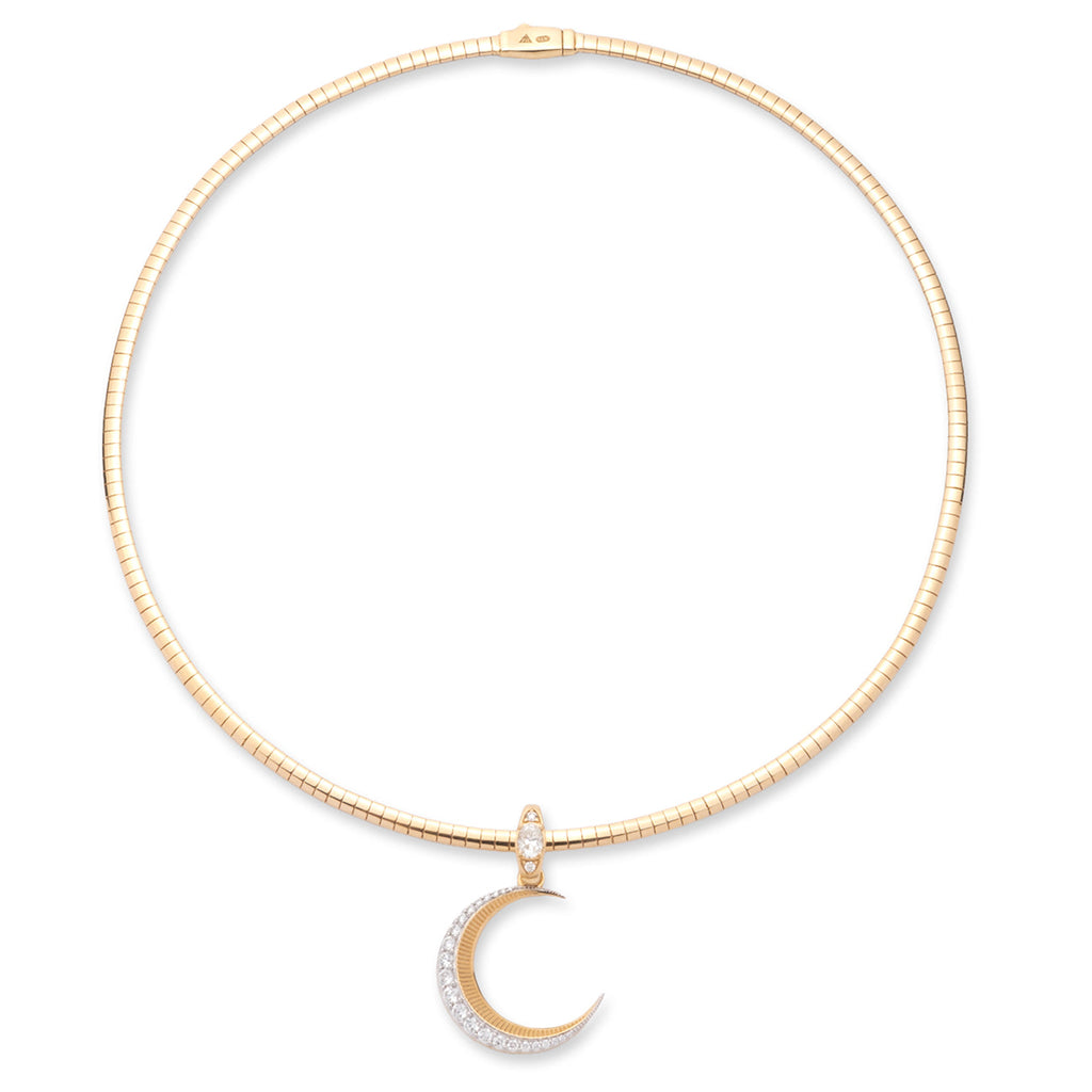 18K Yellow Gold Crescent Small Sleek Collar Necklace : in Yellow Gold with Diamonds – FoundRae view 3