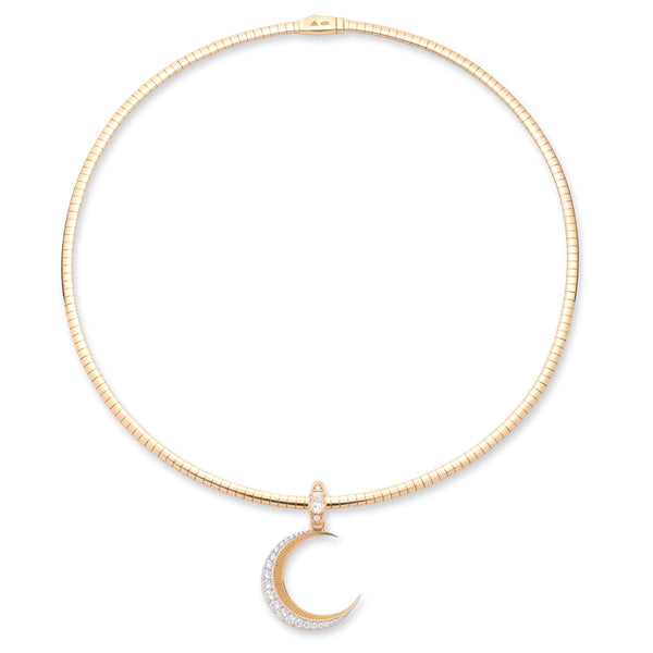 Infinite Gratitude | Crescent Small Sleek Collar Necklace | Diamonds, Yellow Gold