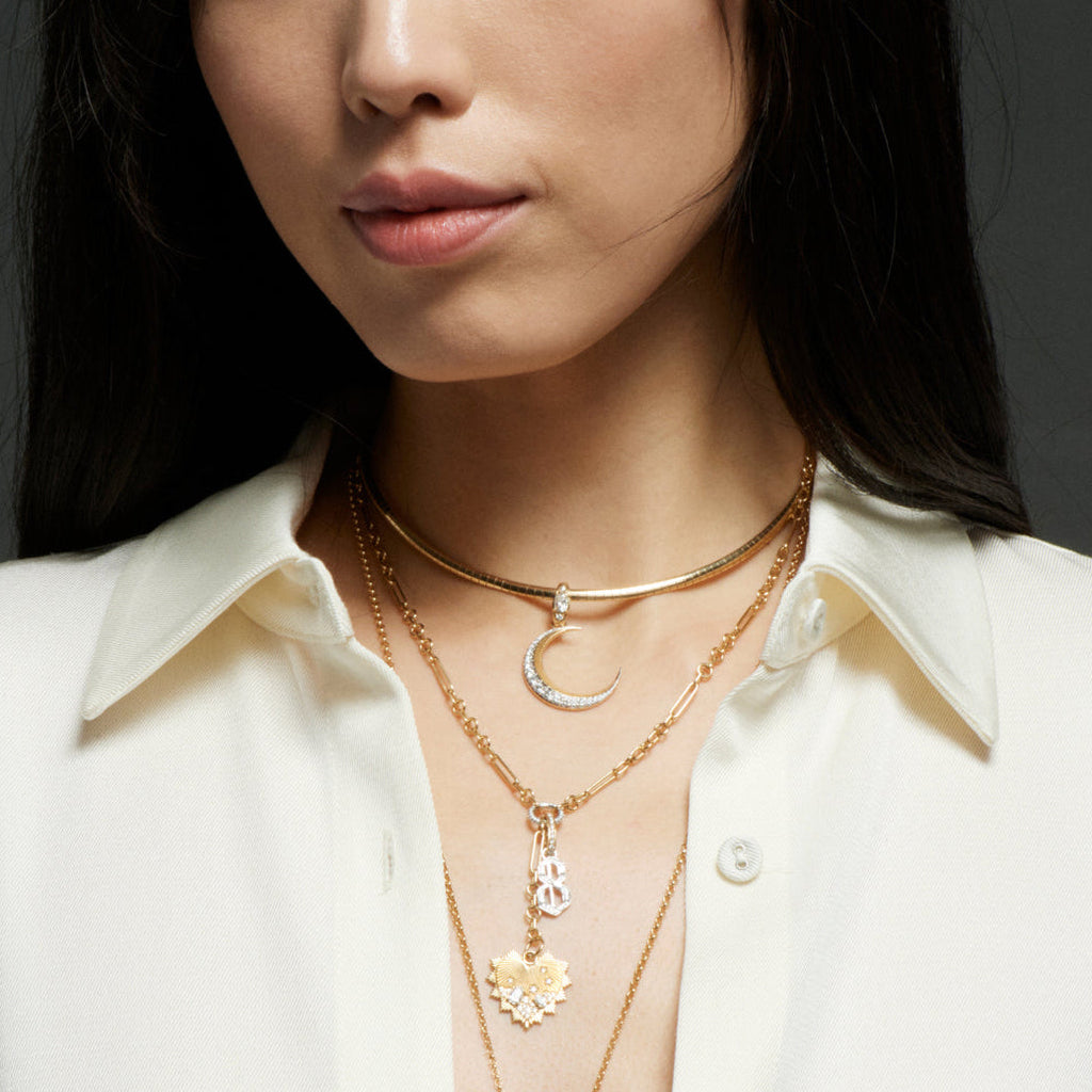 Crescent Small Sleek Collar Necklace : in Yellow Gold with Diamonds view 2