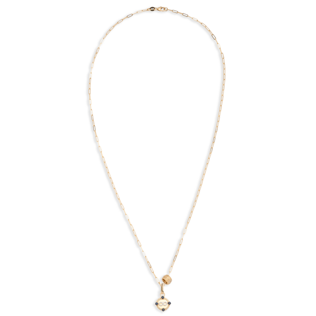 18K Yellow Gold Infinity and Protection Super Fine Clip Necklace : in Yellow Gold with Diamonds and Blue Sapphire – FoundRae view 3