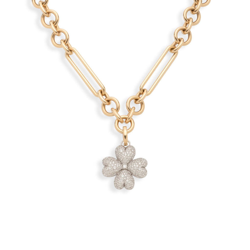 Snow Pavé Diamond Four Heart Clover Midsize Mixed Clip Necklace : in Mixed Gold view 1