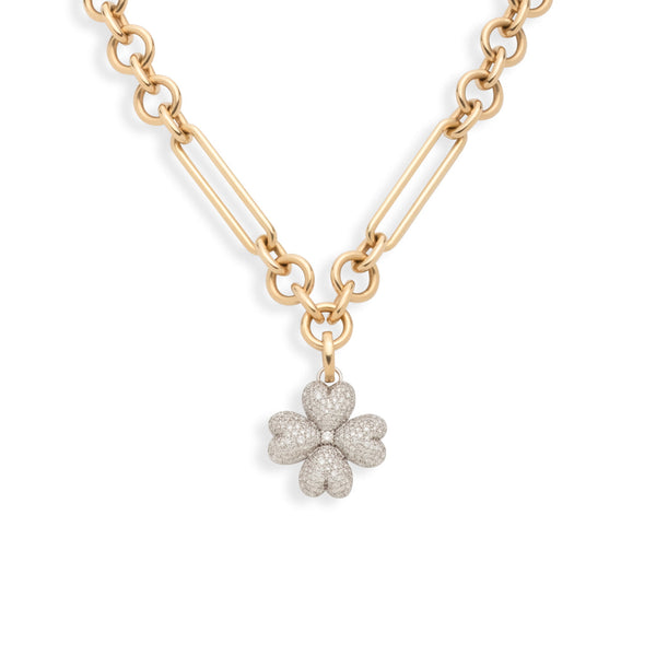 Snow Pavé Diamond Four Heart Clover Midsize Mixed Clip Necklace : in Mixed Gold