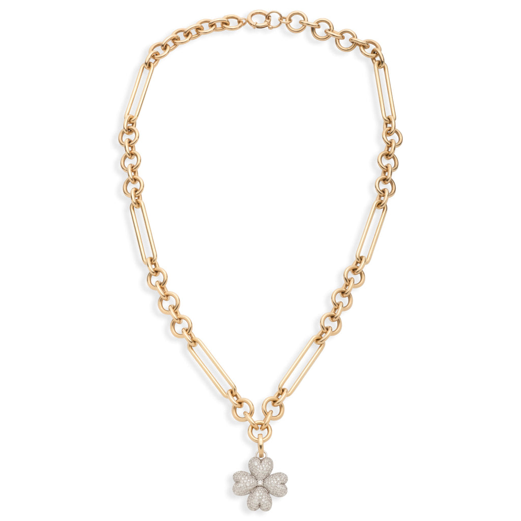 18K Mixed Gold Snow Pavé Diamond Four Heart Clover Midsize Mixed Clip Necklace : in Mixed Gold – FoundRae view 3