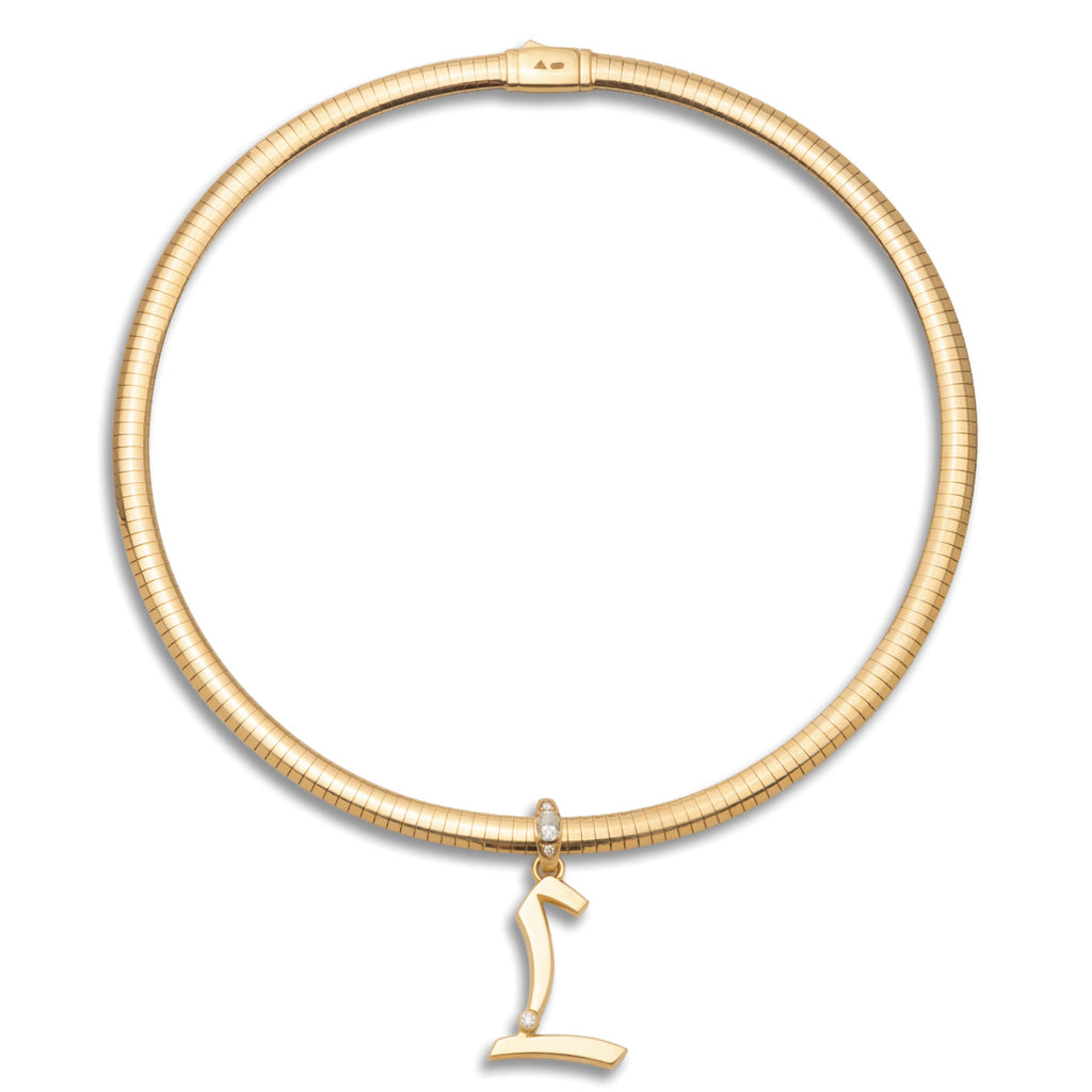 18K Yellow Gold Engravable Initial Medium Sleek Collar Necklace : in Yellow Gold with Diamonds – FoundRae view 3