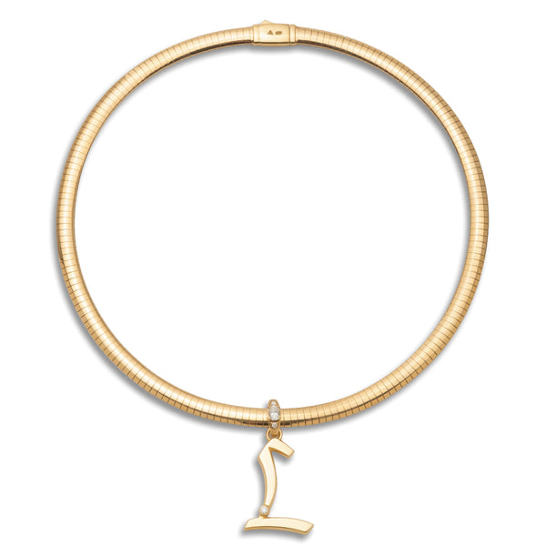 Personalized - Foundation | Engravable Initial Medium Sleek Collar Necklace | Diamonds, Yellow Gold