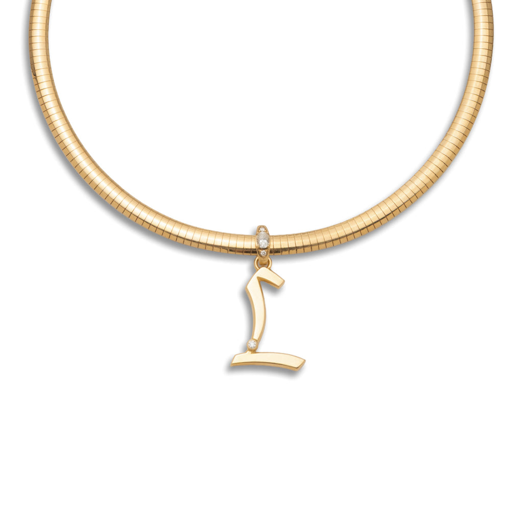 18K Yellow Gold Engravable Initial Medium Sleek Collar Necklace : in Yellow Gold with Diamonds – FoundRae view 1