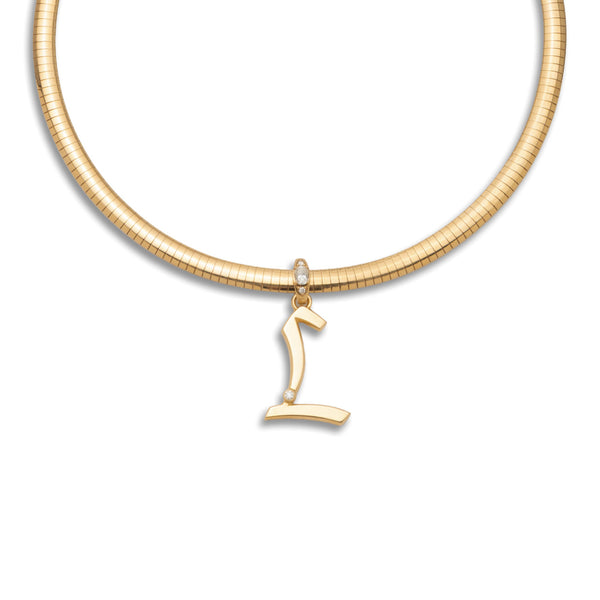 Engravable Initial Medium Sleek Collar Necklace : in Yellow Gold with Diamonds