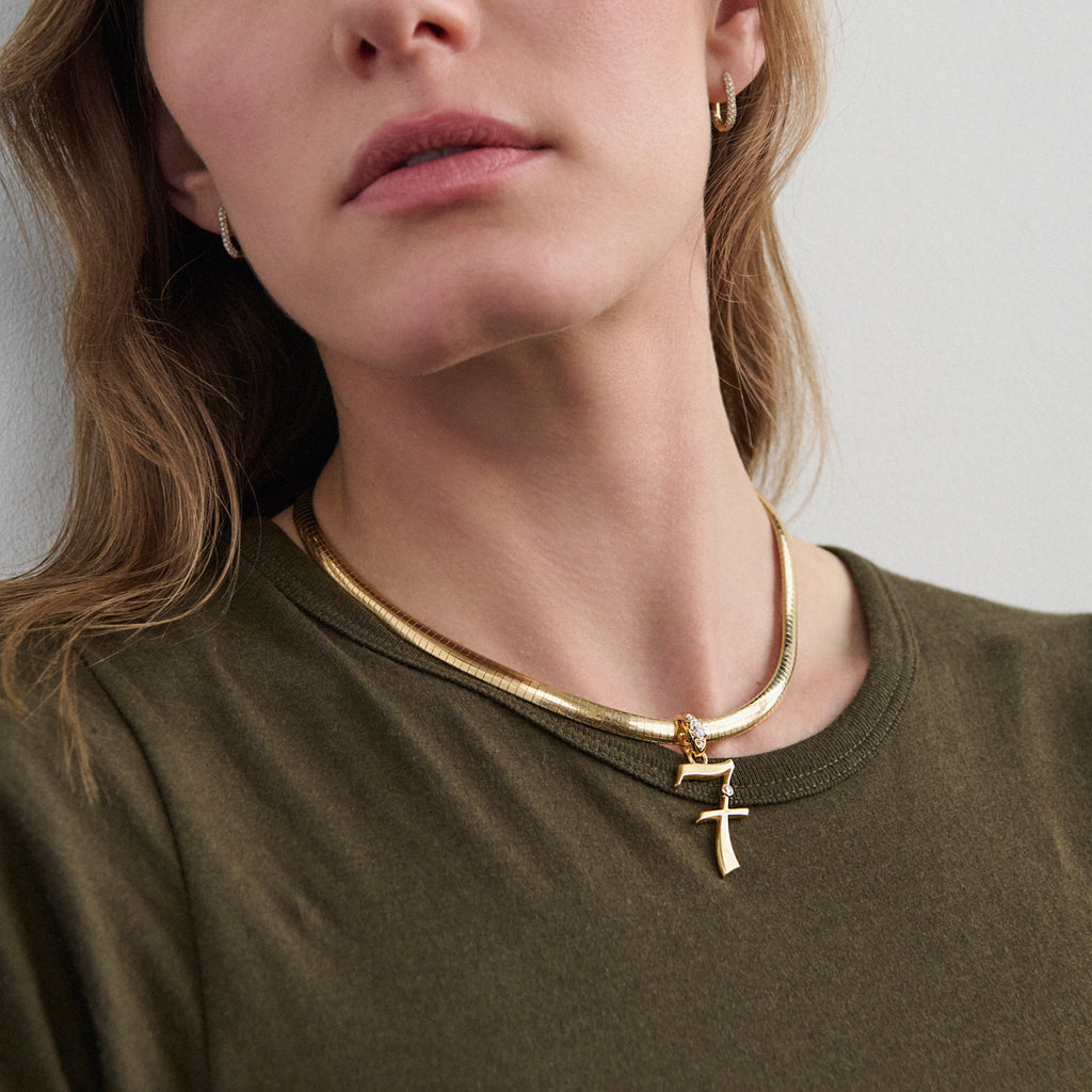 18K Yellow Gold Engravable Initial Medium Sleek Collar Necklace : in Yellow Gold with Diamonds – FoundRae view 2