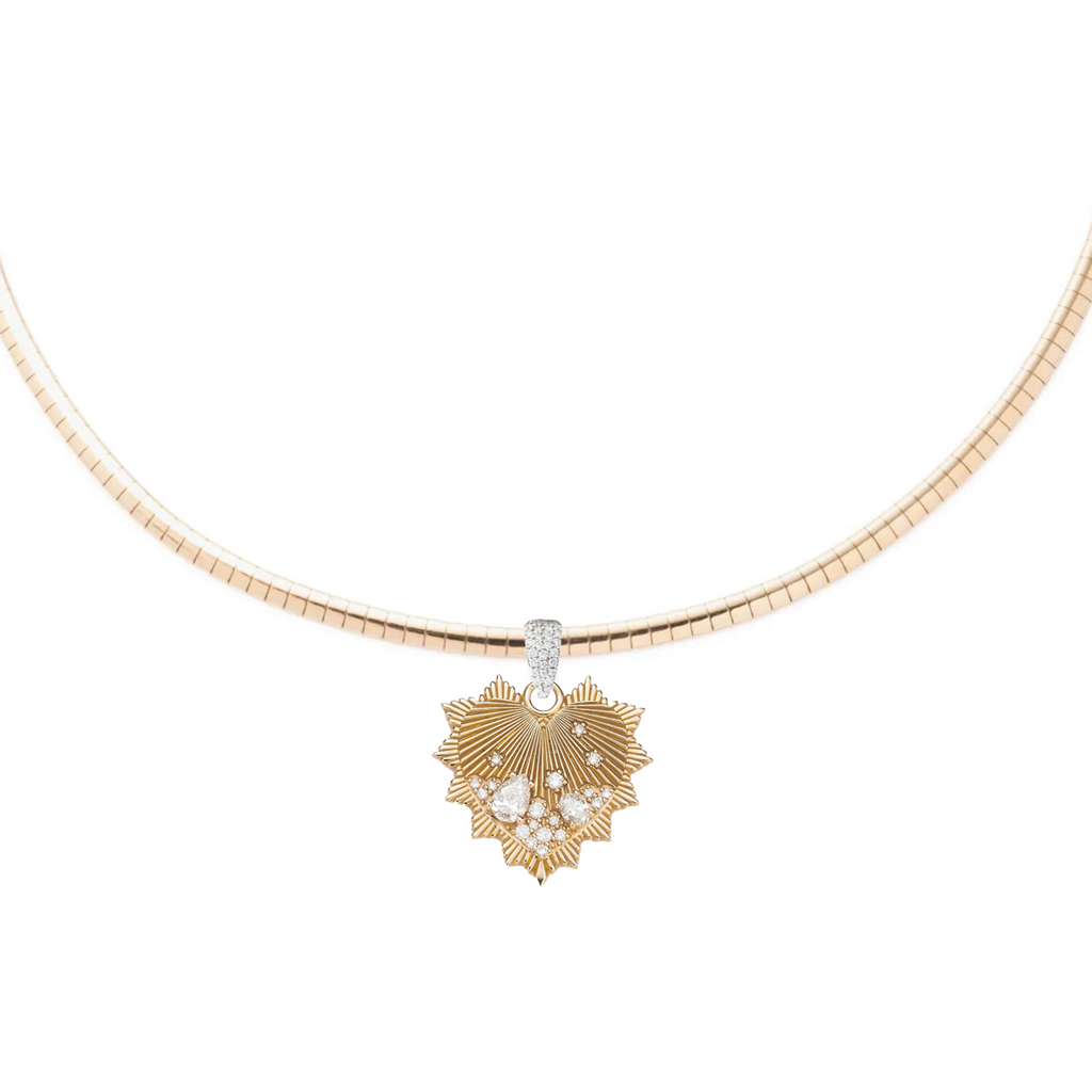 Medium Encrusted Diamond Heart Small Sleek Collar Necklace : in Yellow Gold view 1