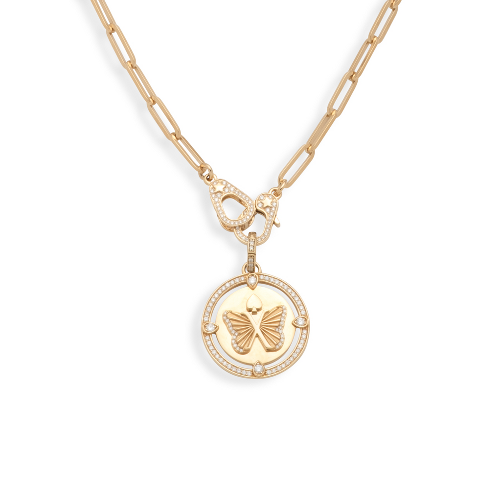 Reverie Classic Fob Clip Sister Hook Necklace : in Yellow Gold with Diamonds view 1