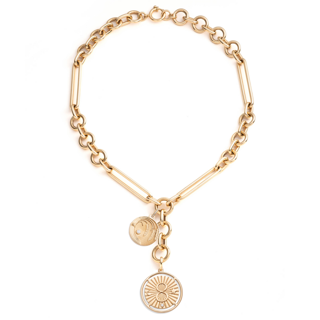 18K Yellow Gold Karma and Infinite Gratitude Oversized Mixed Clip Necklace : in Yellow Gold with Diamonds – FoundRae view 3
