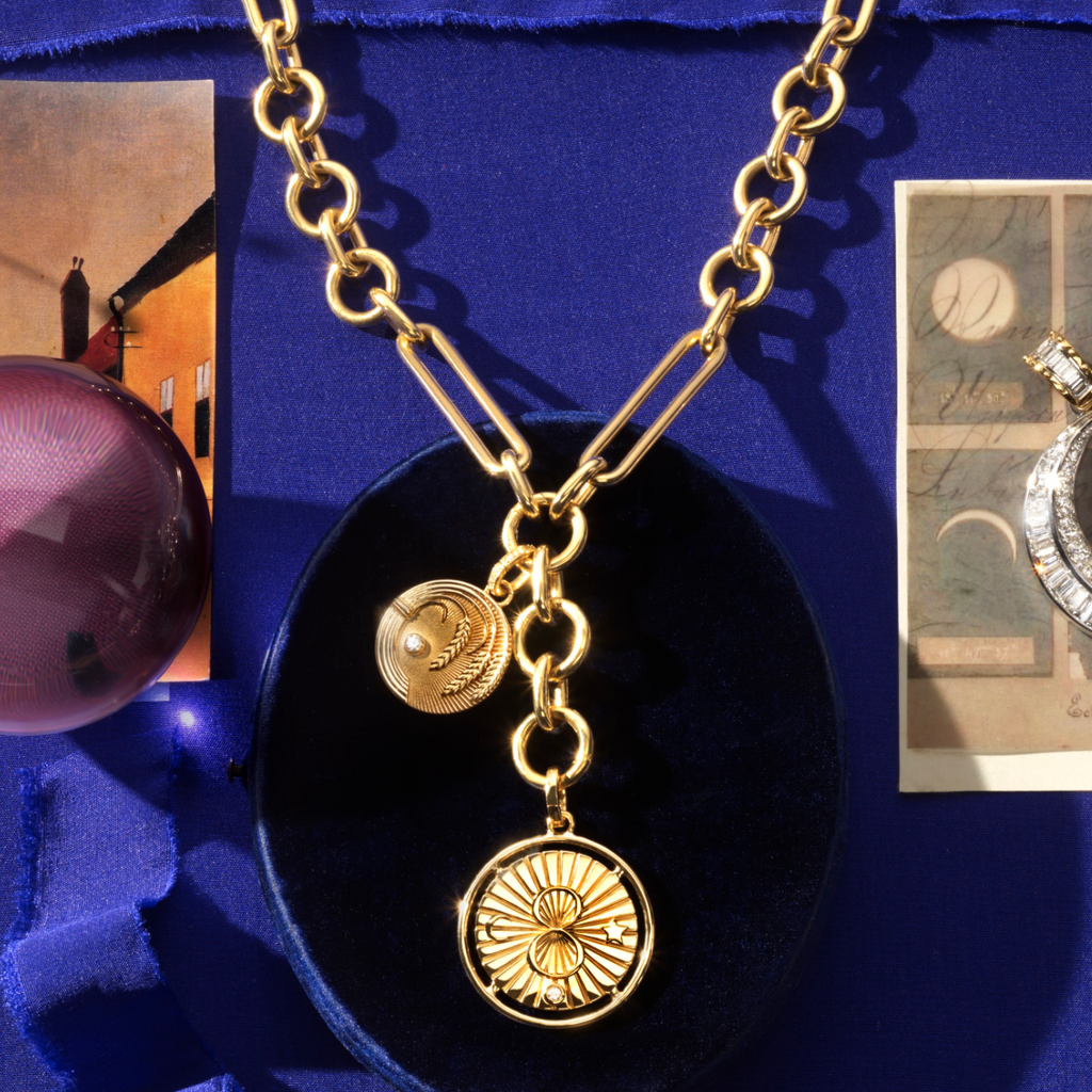 Karma and Infinite Gratitude Oversized Mixed Clip Necklace : in Yellow Gold with Diamonds view 2