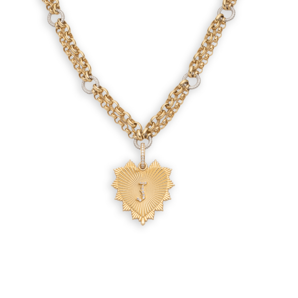 Personalized - True Love | Initial Heart Love Token Festoon Necklace | Diamonds, Yellow Gold view 1
