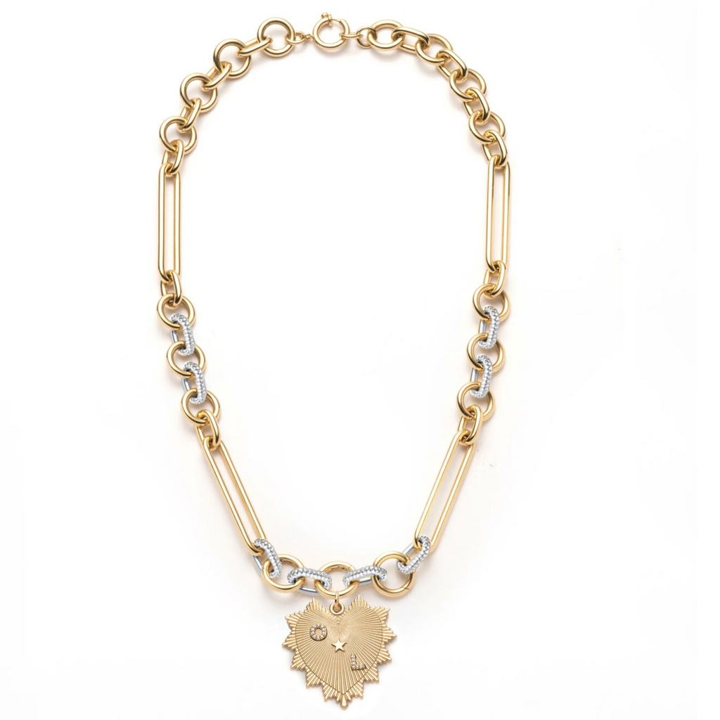 18K Yellow Gold Custom Heart Love Token Oversized Mixed Clip Pave Necklace : in Yellow Gold with Diamonds – FoundRae view 3