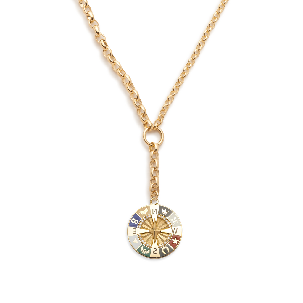18K Yellow Gold Internal Compass : Champleve Mixed Belcher Extension Chain Necklace – FoundRae view 2