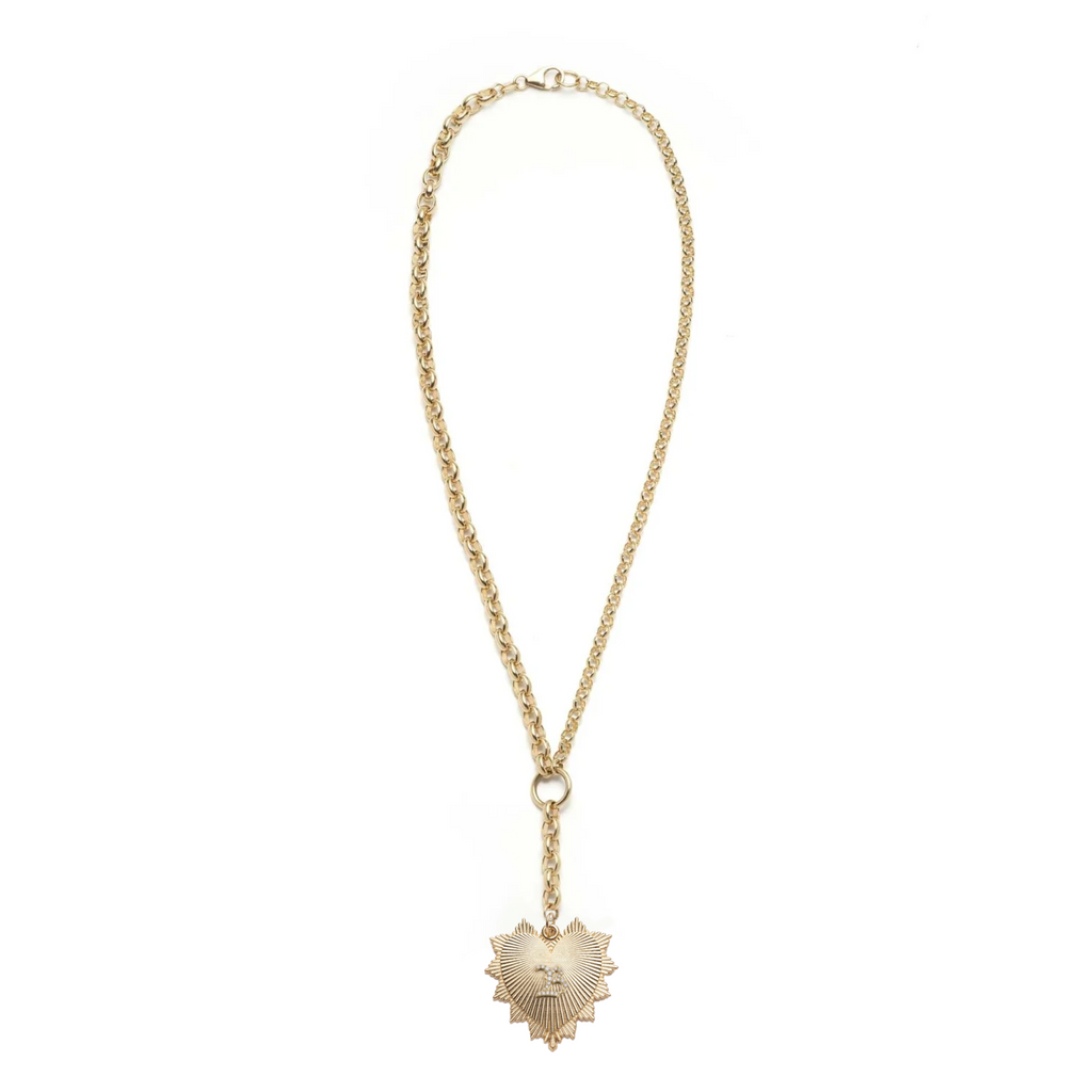 18K Yellow Gold Personalized - True Love | Initial Heart Love Token Heavy Mixed Belcher Extension Necklace | Diamonds, Yellow Gold – FoundRae view 2