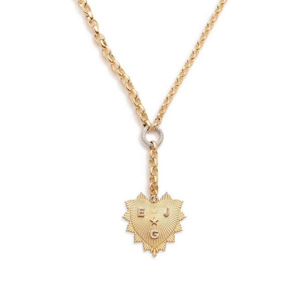 Personalized - True Love | Custom Heart Love Token Heavy Mixed Belcher Extension Necklace | Diamonds, Yellow Gold