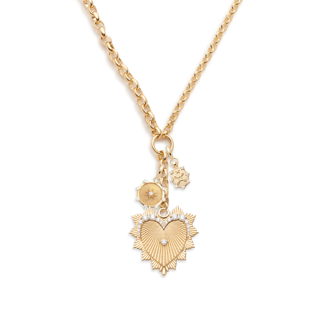 18K Yellow Gold Graduated Diamond Heart Love Token - True Love & Vivacity : Heavy Mixed Belcher Extension Necklace – FoundRae view 1