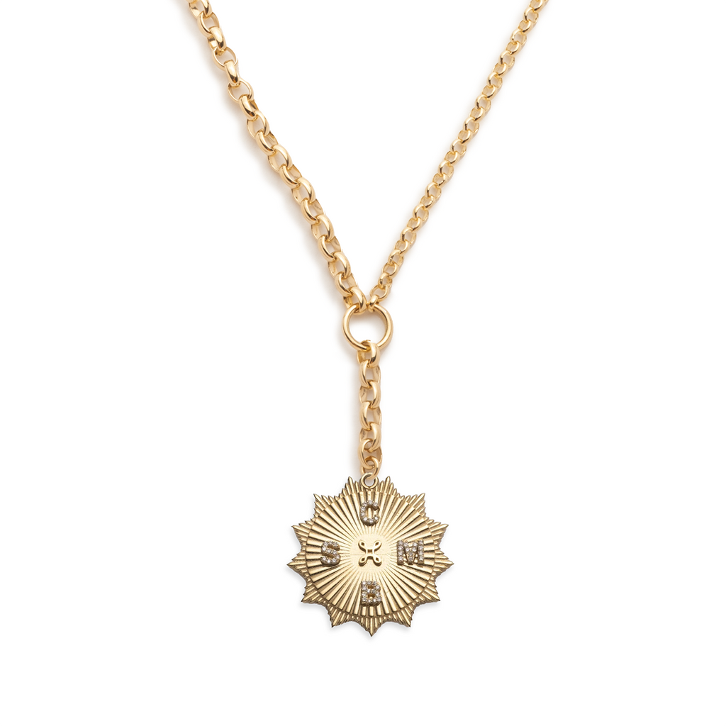 18K Yellow Gold Personalized Radiating Love Token : Heavy Mixed Belcher Extension Chain Necklace – FoundRae view 3