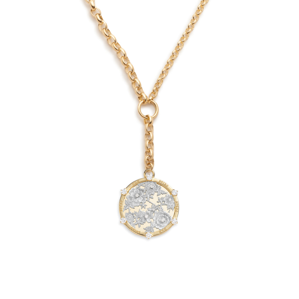 Floral Screen Resilience Heavy Mixed Belcher Necklace : in Yellow Gold view 1