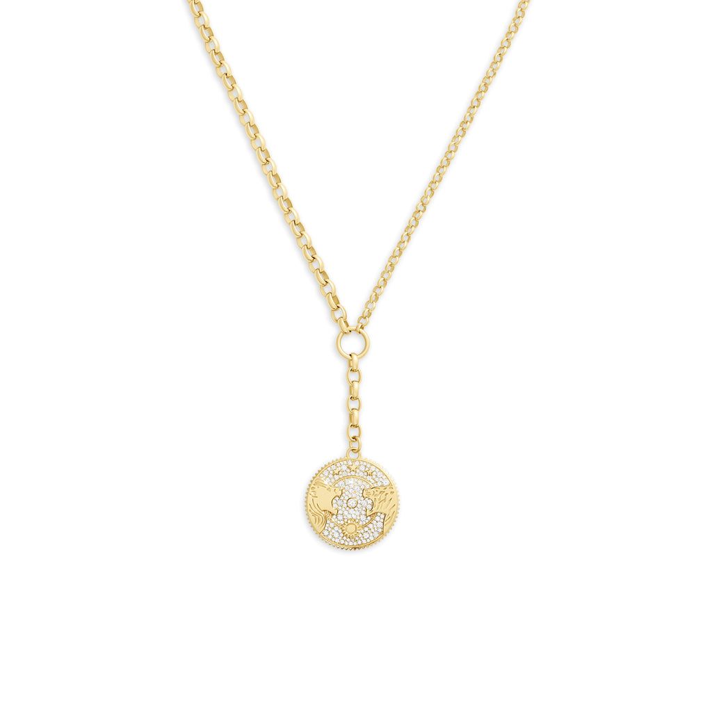 Strength | Pavé Solar & Lunar Heavy Mixed Belcher Extension Necklace | Diamonds, Yellow Gold view 1