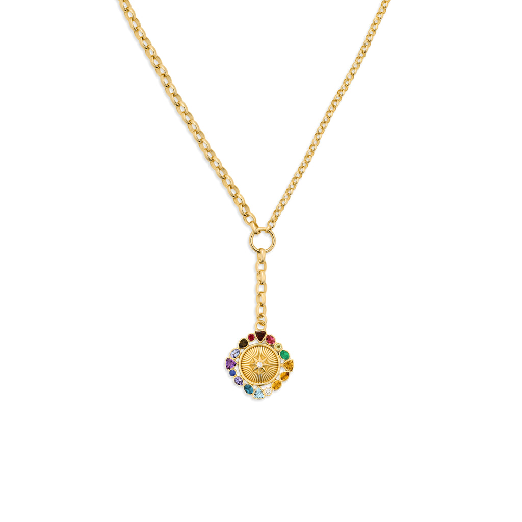 Foundation | Temenos Inner Light Heavy Mixed Belcher Extension Necklace | Multi-Stone, Yellow Gold view 1